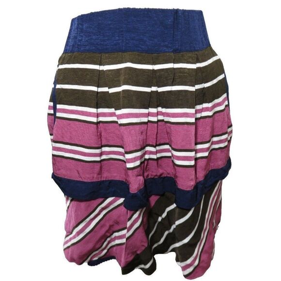 Maeve Anthropologie Skirt Womens Size 2 Navy Blue Pink White Stripes Pockets - Picture 1 of 8